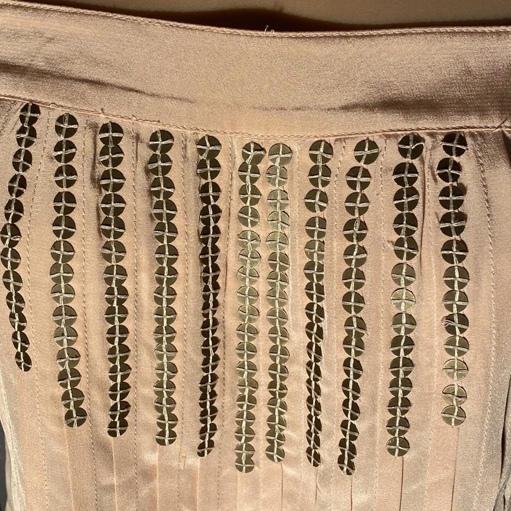 TIBI - silk pocketed, pleated romper: rose gold, square neck, button closure - 4 - Picture 11 of 16